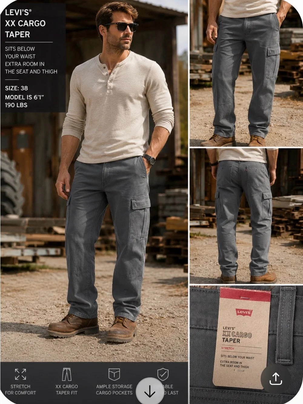 Levi's Men's XX Cargo Taper Pants in Gray
